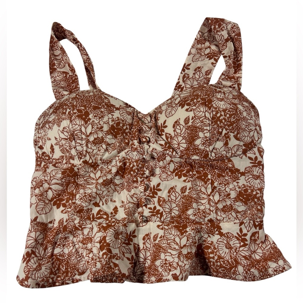 L.I.F.E.‎ Love Is For Eternity 100% Cotton Floral Bustier Peplum Top Rust Small